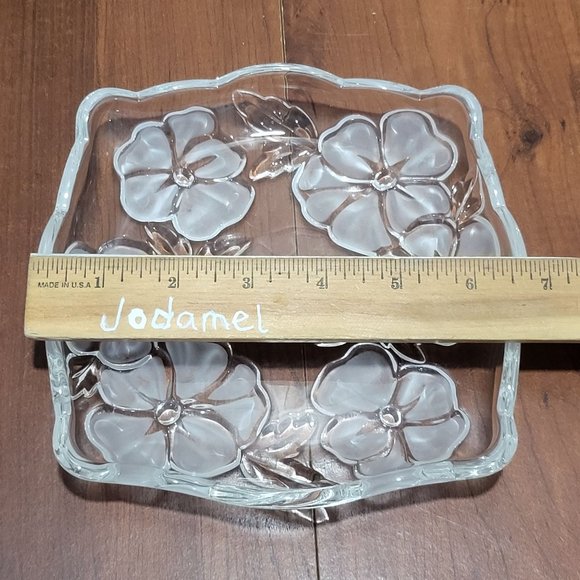 VTG Floral Etched Glass Dish Platter Flower Fancies - Picture 9 of 11